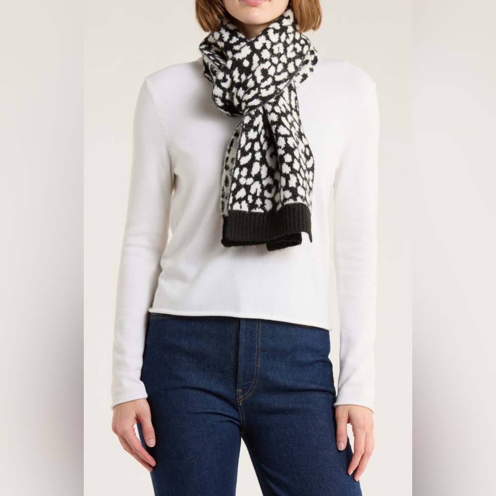 Kate Spade Modern Leopard Print Scarf in Black and Cream